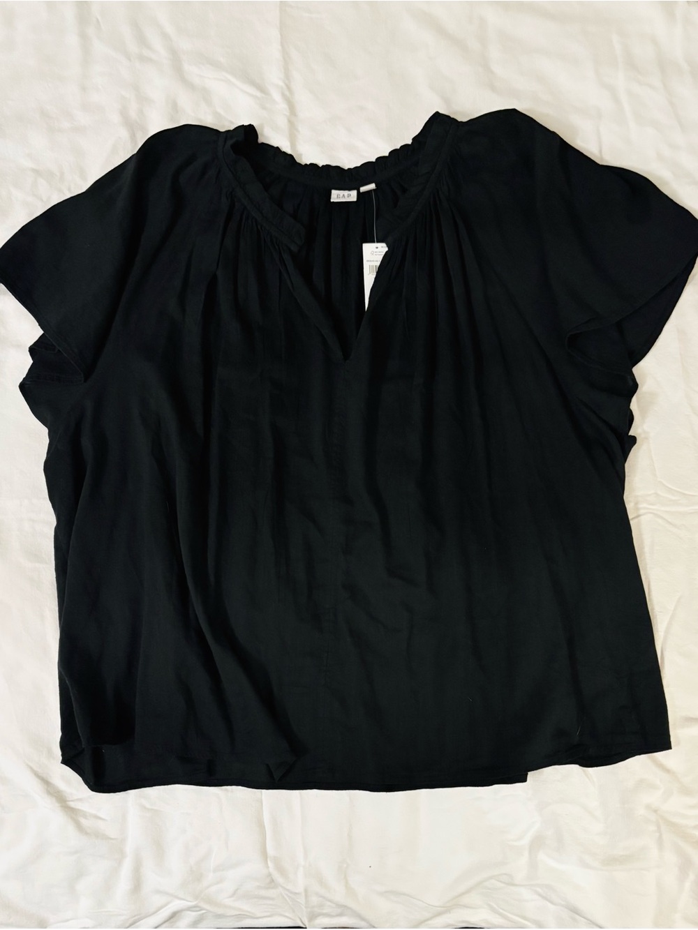 GAP Black Short Flutter-Sleeve Gathered-Neck Tunic